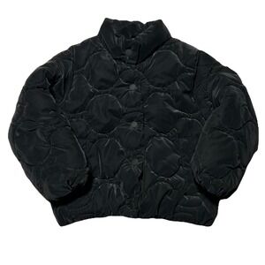 Zara Girls Rubberized Quilted Puffer‎ Coat Size 6 Black Jacket Textured 116 CM
